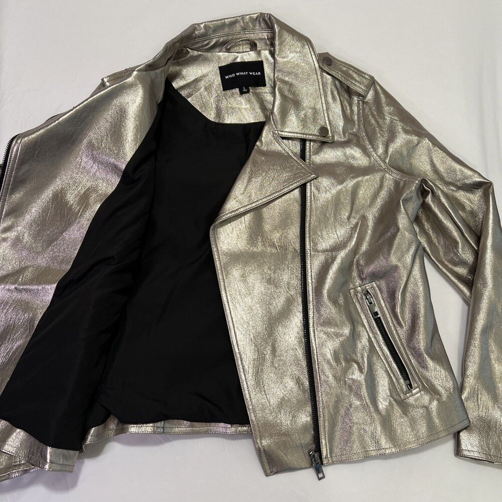 Who What Wear Women's Moto Jacket Size Large Silver Gray - Picture 3 of 4